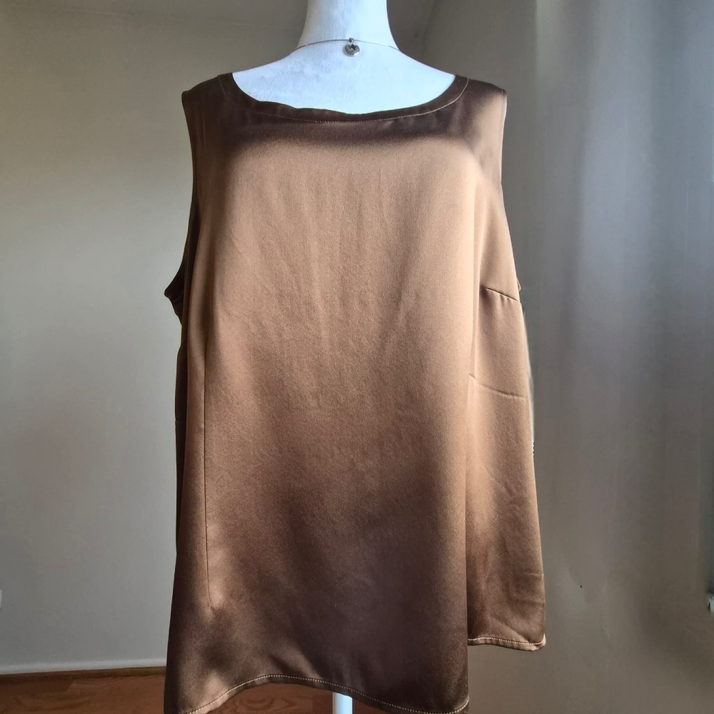 Eileen Fisher 100% Silk Satin Plus Size Minimalist Chic Bronze Brown Tank Top 1X - Picture 2 of 11